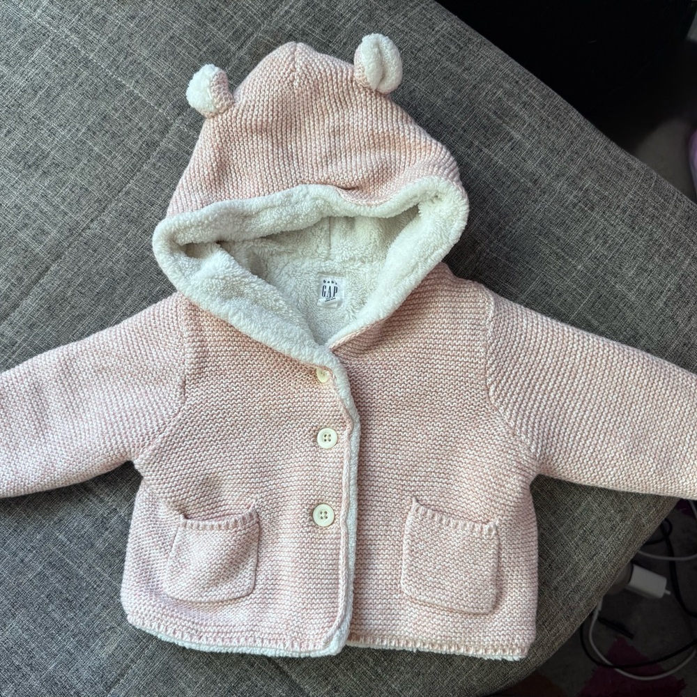 GAP Pink Knit Baby Hooded Jacket with Ear Detail